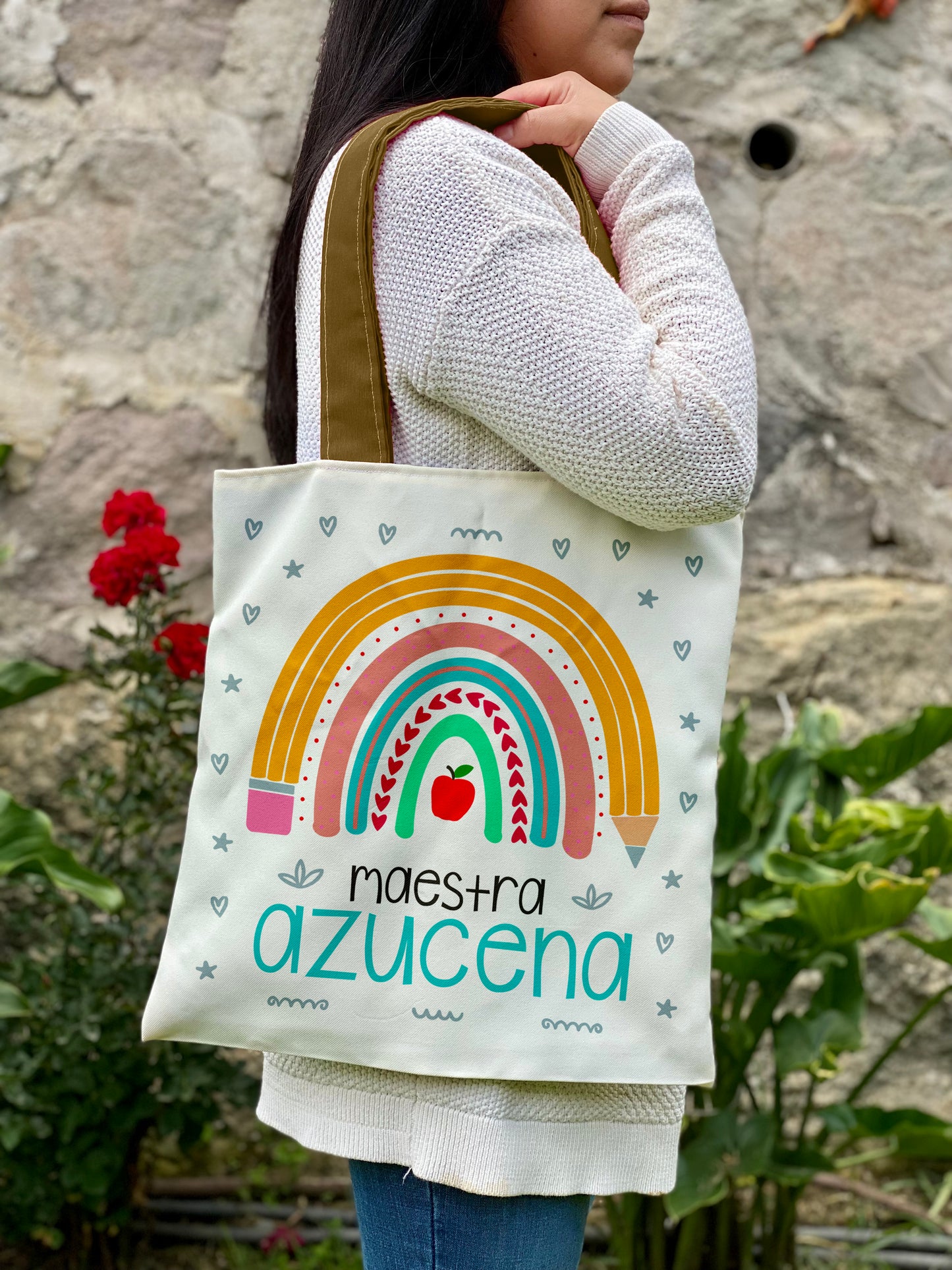 Totebag │ Arcoíris Lápiz Boho Azul