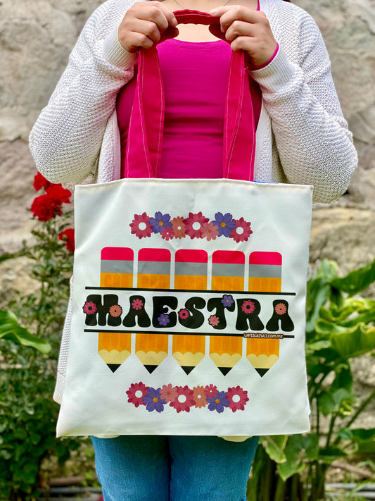 Totebag │ Lápiz y Flores de Maestra