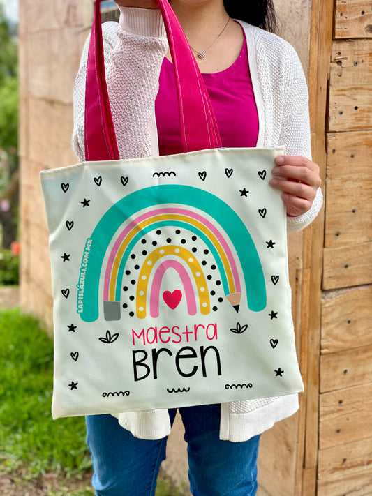 Totebag │ Arcoíris Lápiz Boho Negro